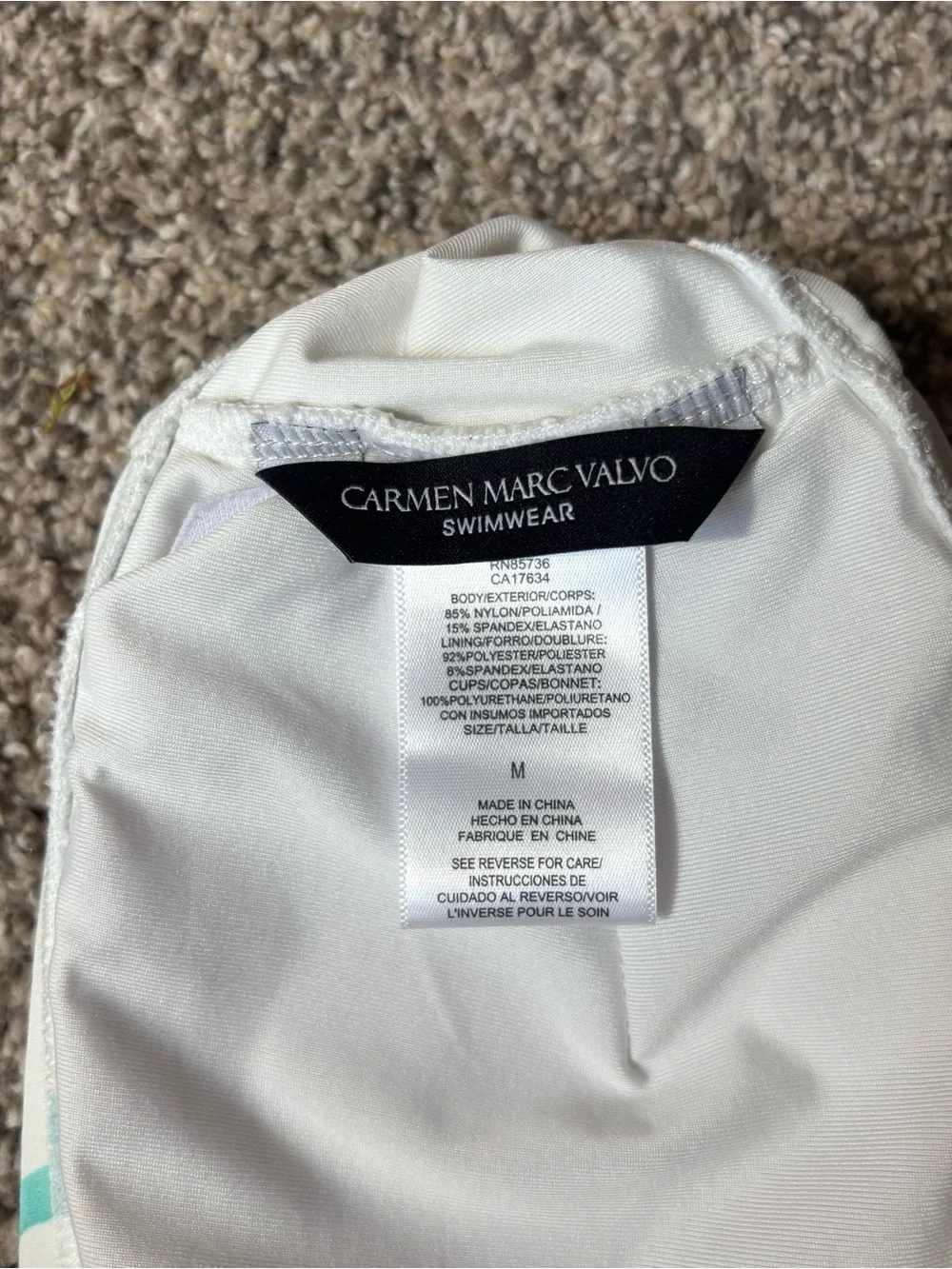 Carmen Marc Valvo White Bandeau Bikini Top with Blue Floral Print - Picture 4 of 4